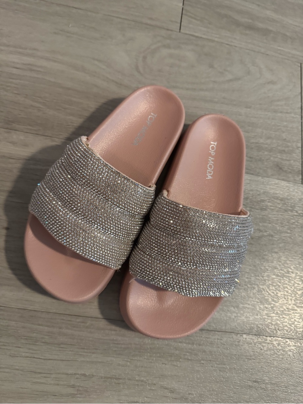 Top Moda Pink Rhinestone Slide Sandals